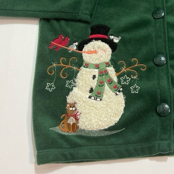 Ladies‎ Winter Fleece Snowman Cardinal Cardigan Sz med - Picture 3 of 7